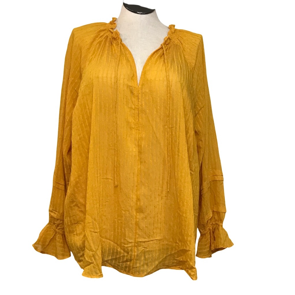 Torrid Peasant Top Womens Size 1 Color Yellow Notched Neck Circular Long Sleeves